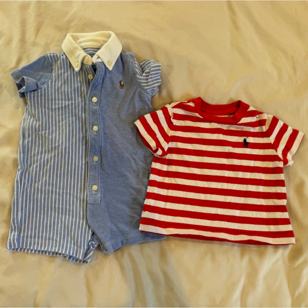 Baby boy Ralph Lauren bundle; 1 romper and 1 tee shirt, 3 months